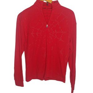 Spyder Mens Small Base Layer Shirt Red Pullover Webbed 1/4 Zip Long Sleeve